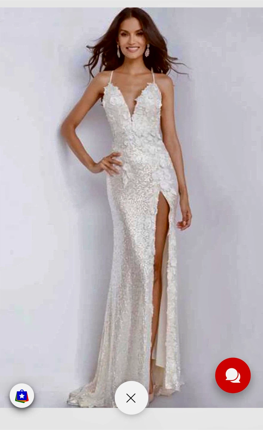 JOVANI 1012 Plunging Neckline Floral white Dress - photo 4