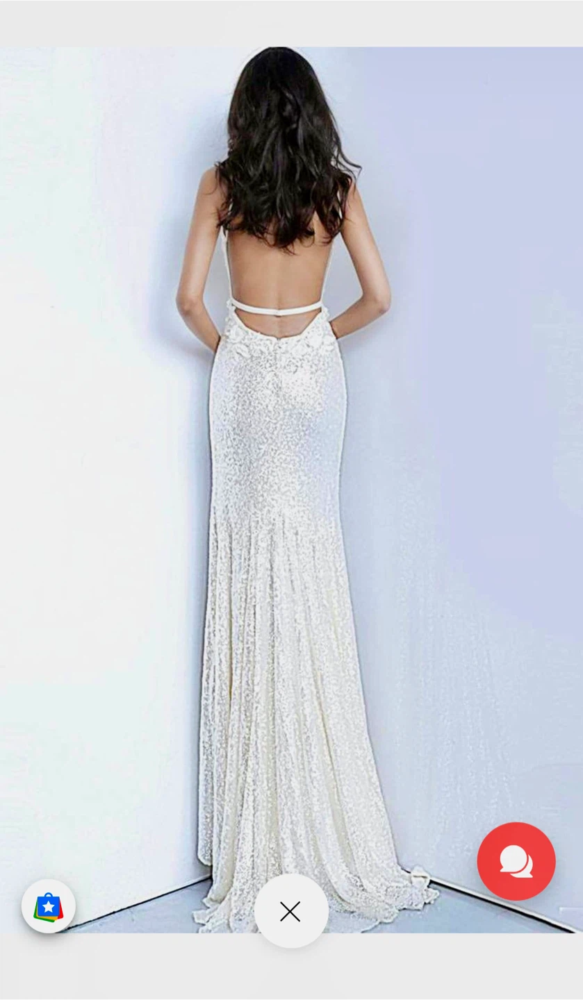 JOVANI 1012 Plunging Neckline Floral white Dress - photo 3