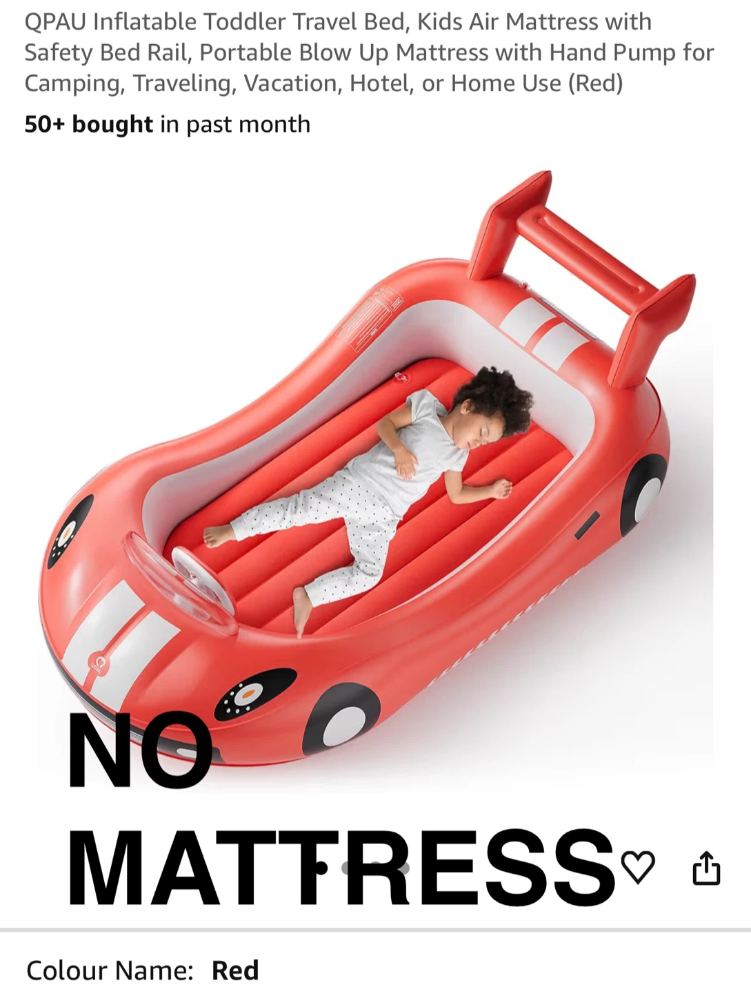 QPAU Inflatable Toddler Travel Bed - Red