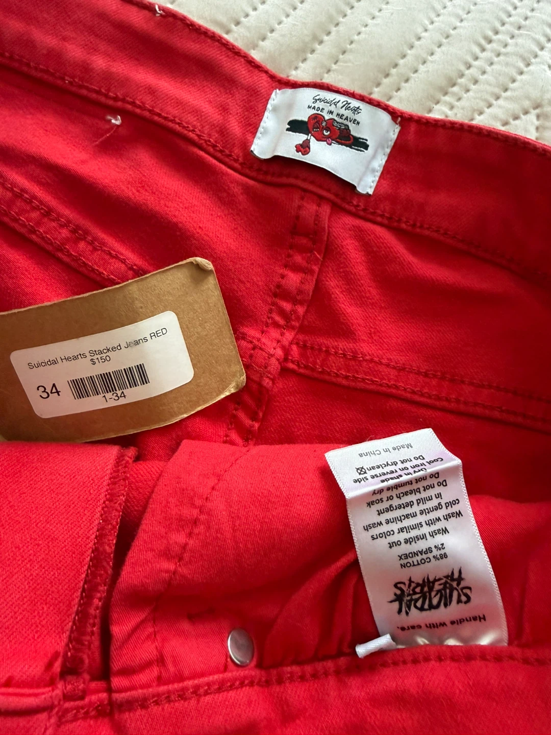 Suicidal Hearts Stacked Jeans RED Size 34 - photo 4