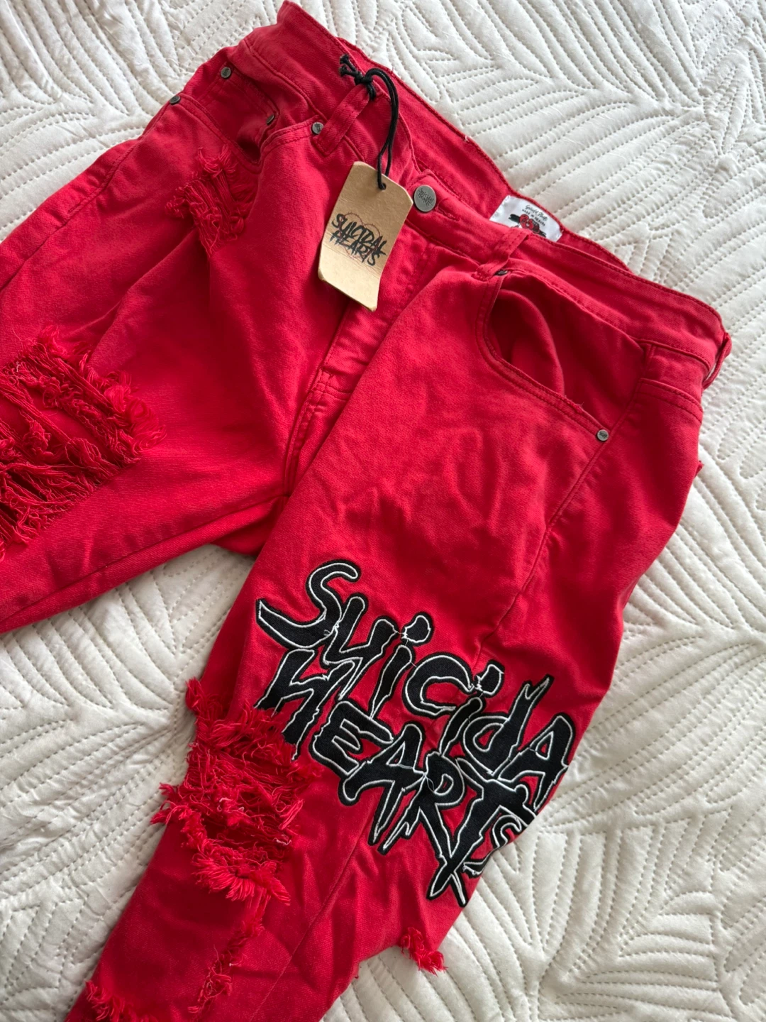 Suicidal Hearts Stacked Jeans RED Size 34