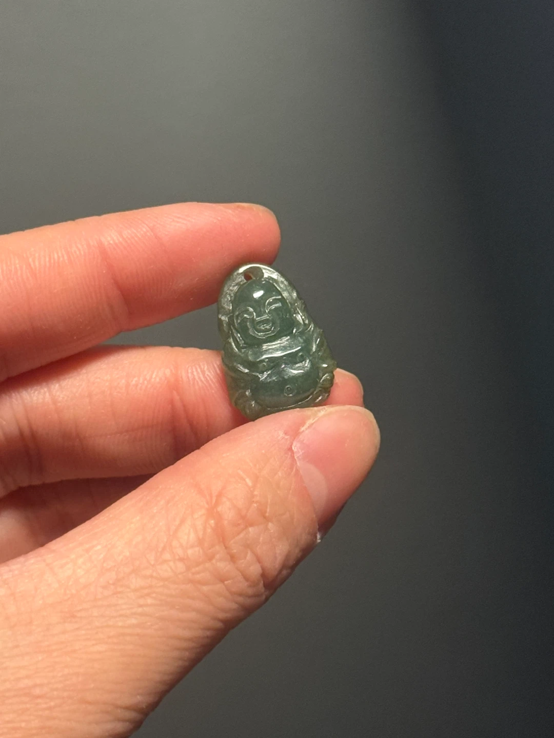 Carved Jade Laughing Buddha Pendant Charm - photo 3