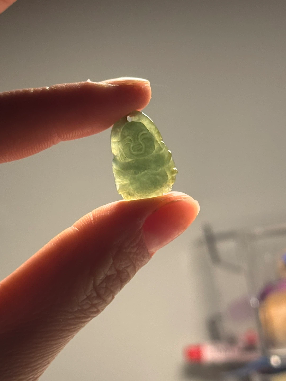 Carved Jade Laughing Buddha Pendant Charm - photo 2