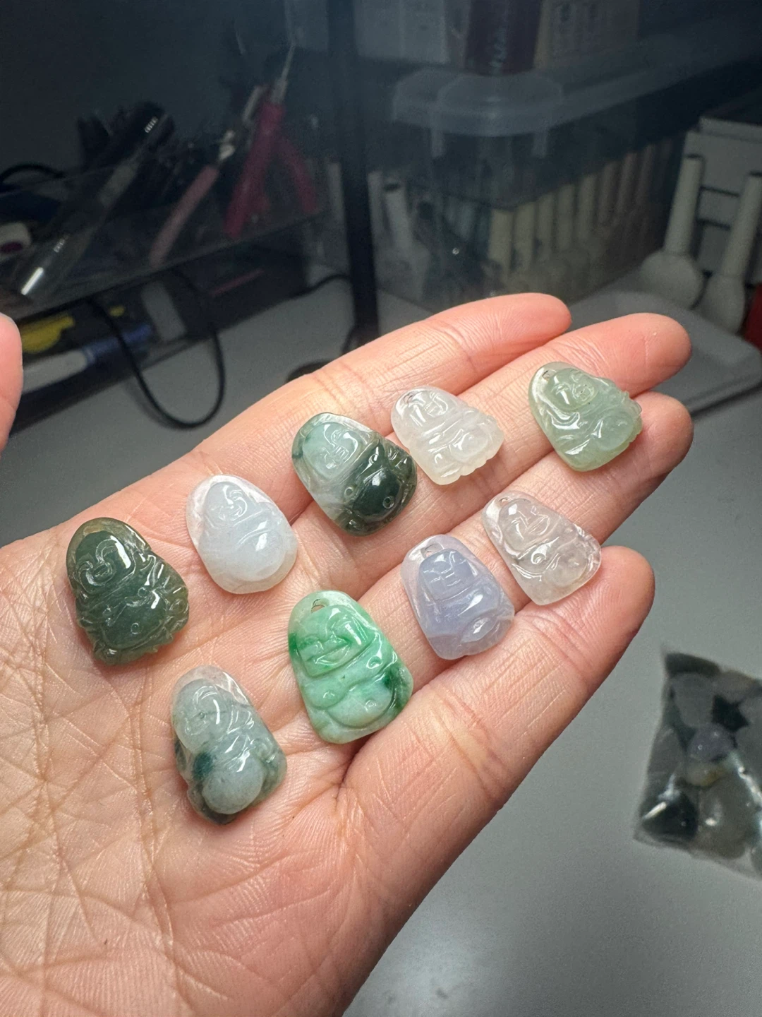 Carved Jade Laughing Buddha Pendant Charm