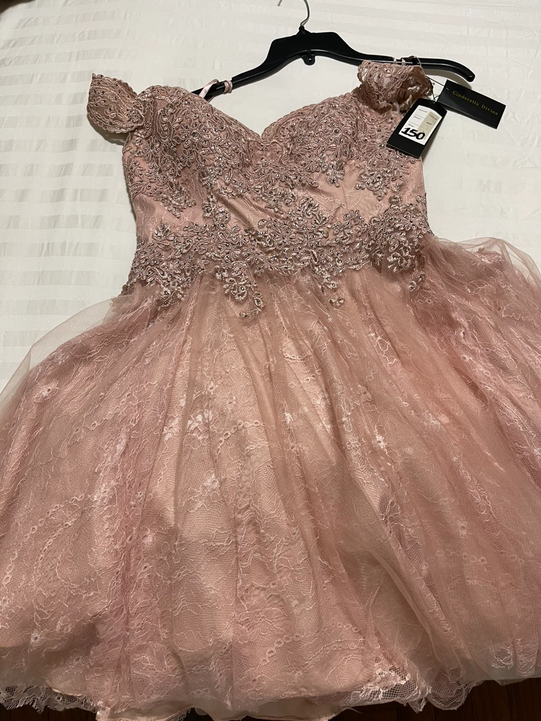 Cinderella Divine Pink Lace Embellished Off-the-Shoulder Dress - photo 4