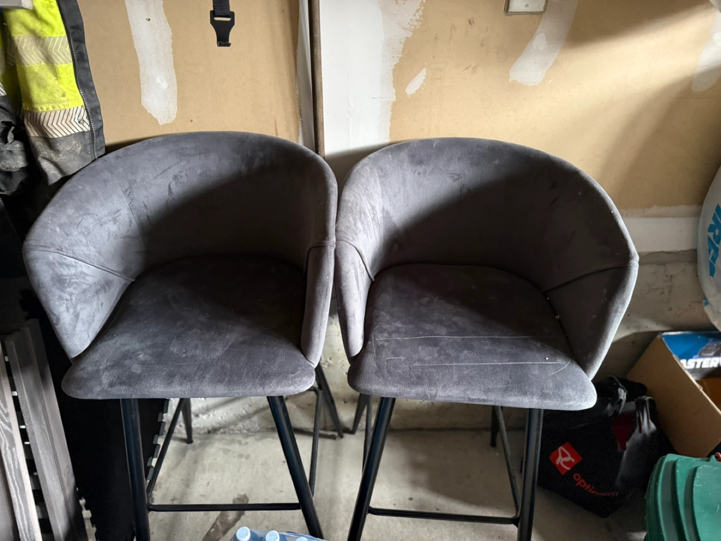 Set of 2 Grey Upholstered Bar Stools