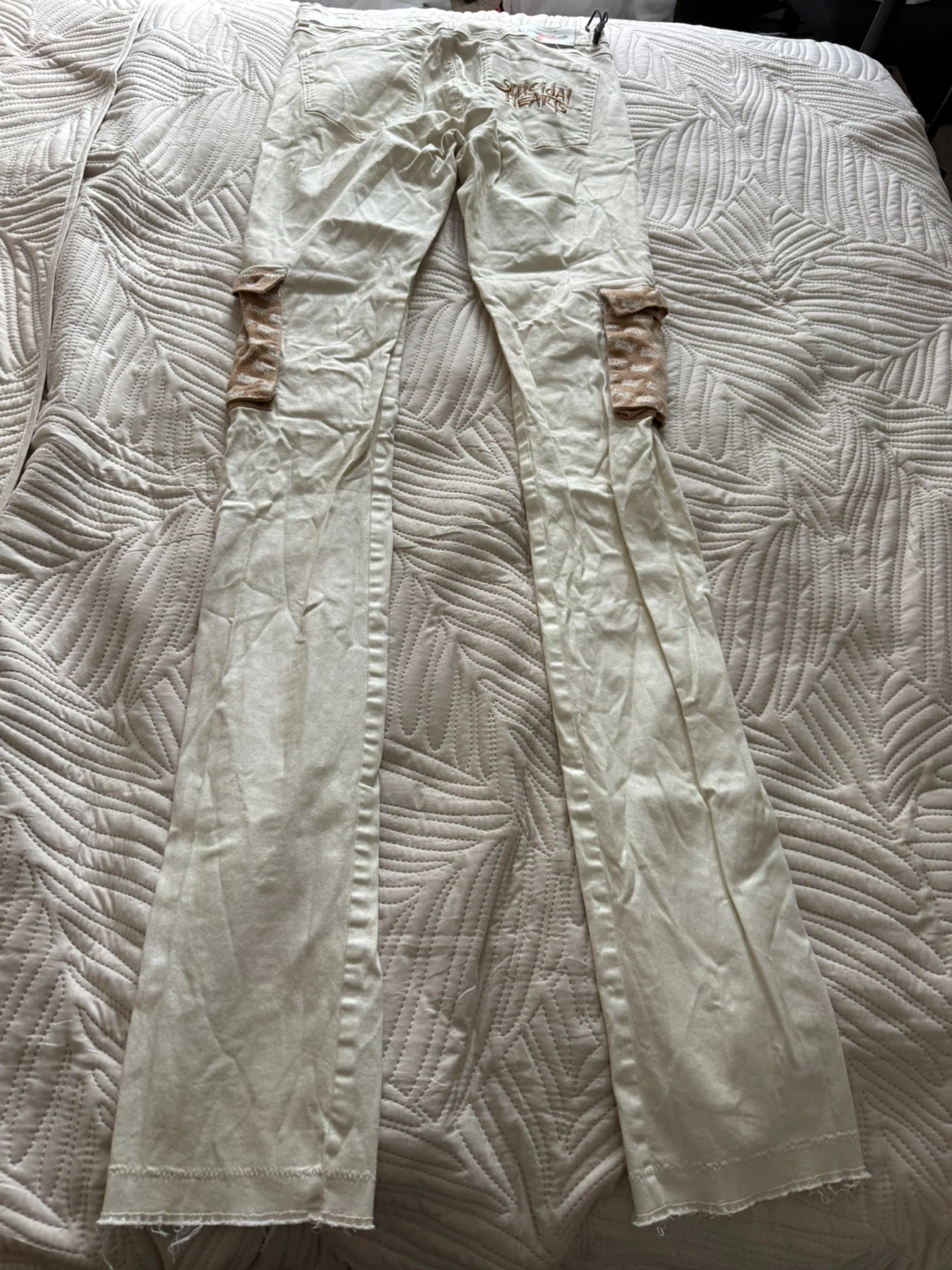 Suicidal Hearts Stacked Cargo Jeans Cream 34 Streetwear - photo 4