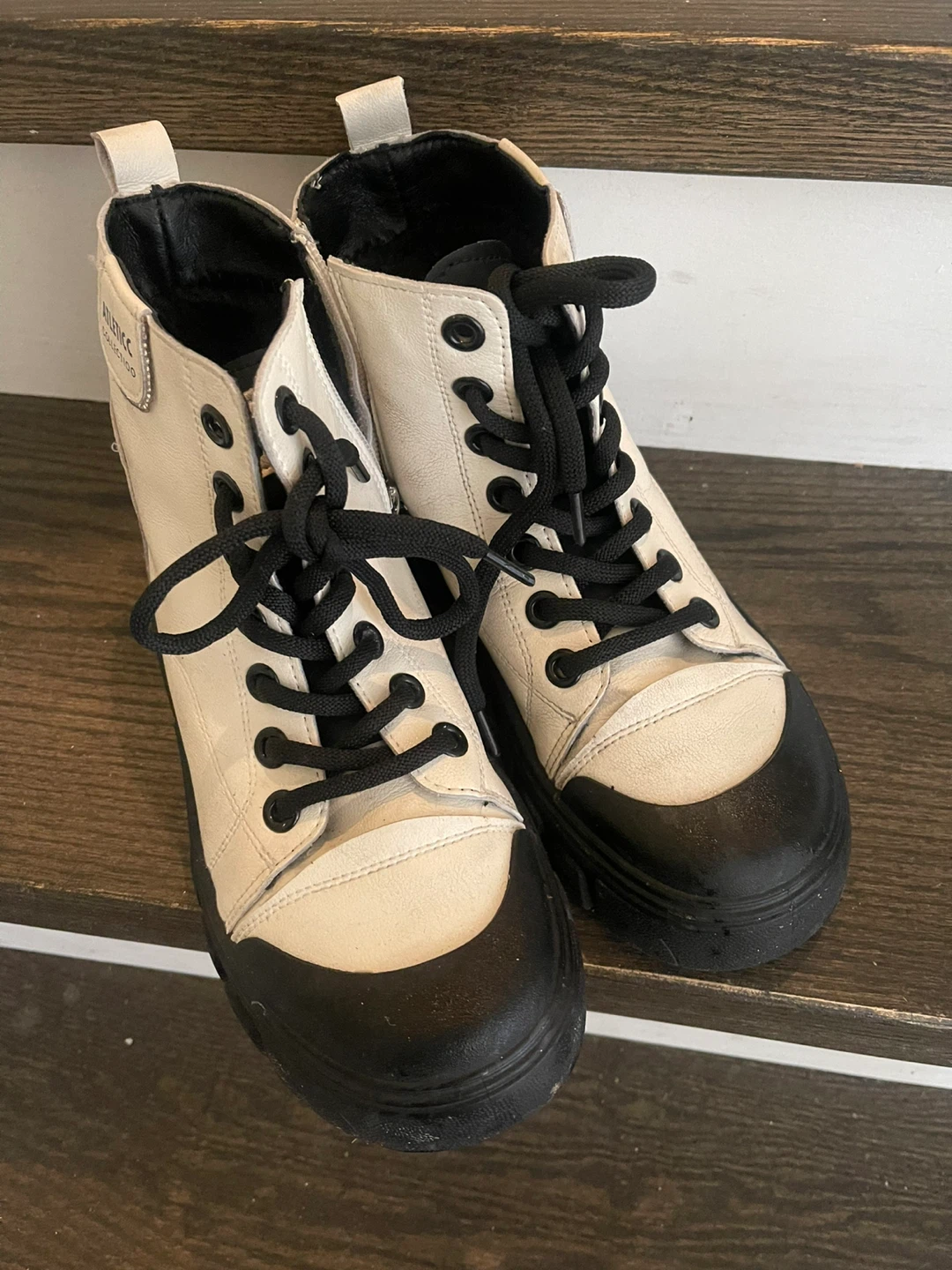 White and Black High-Top Platform Sneakers