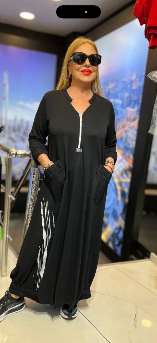 Black Maxi Dress with White Graphic Print