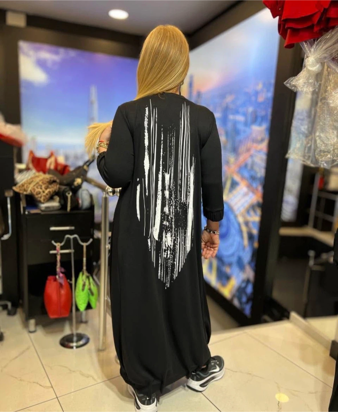 Black Maxi Dress with White Graphic Print - photo 2