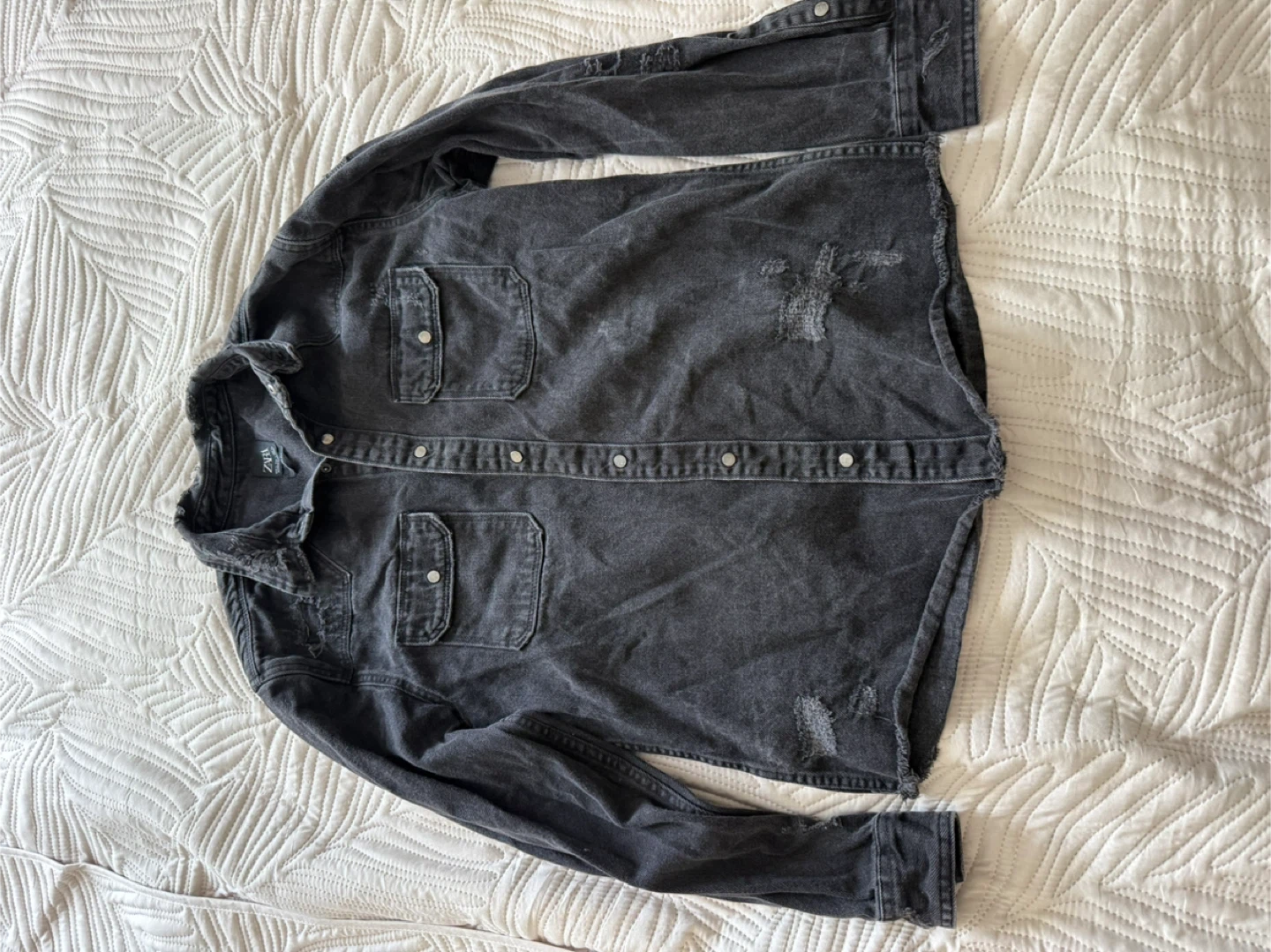 ZARA Distressed Black Denim Shirt Jacket - photo 5