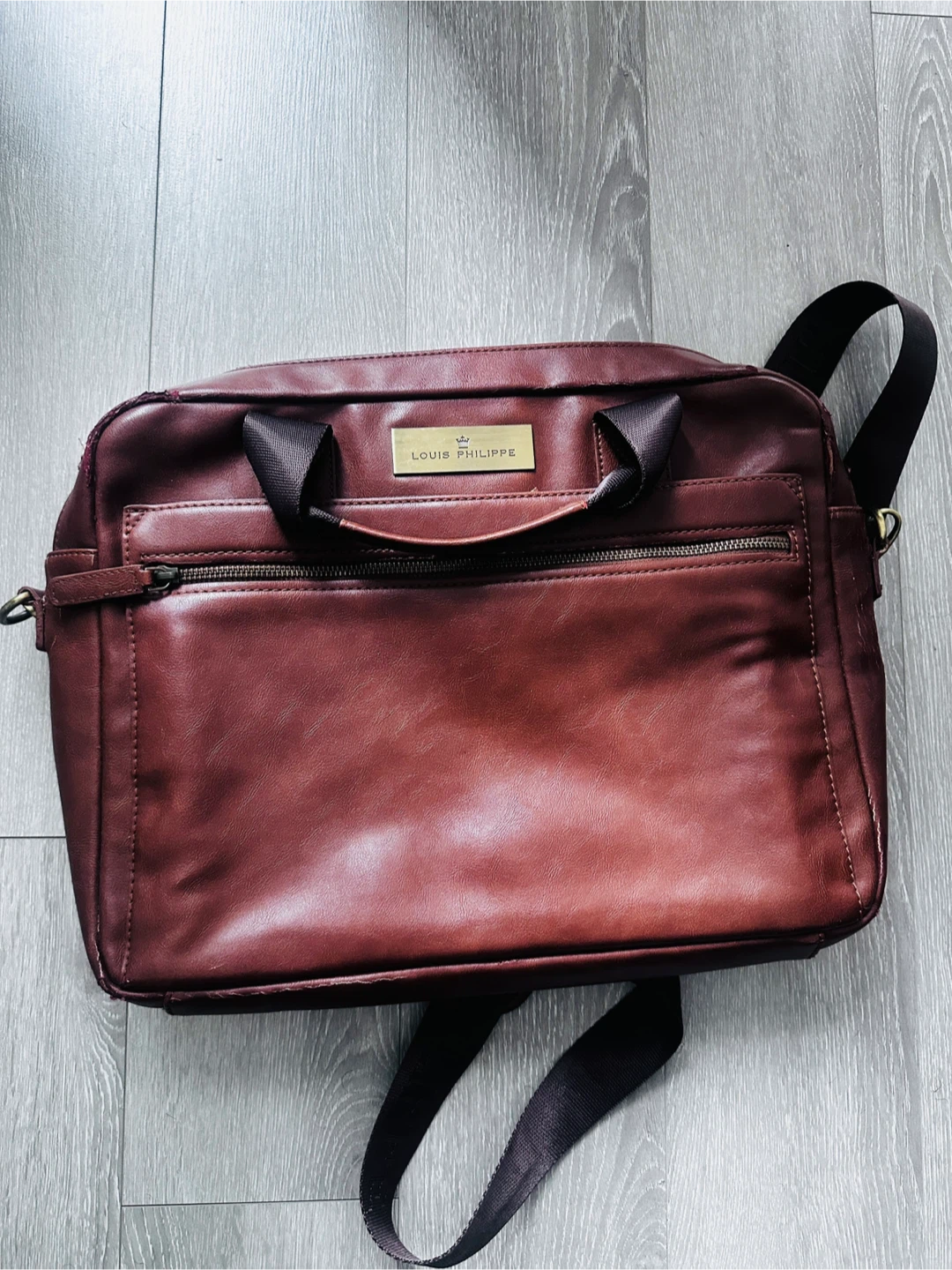 Louis Philippe Brown rexine Leather Laptop Bag