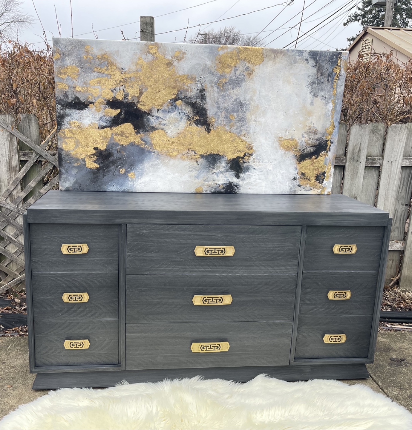 MCM Solid Wood Vintage MCM 9 drawers dresser- rolls on casters