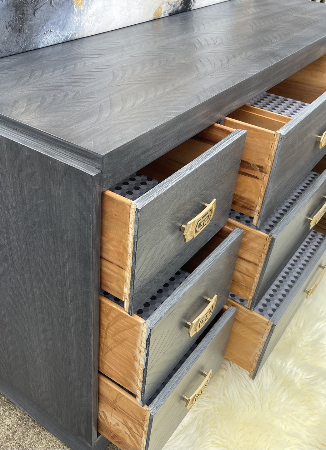 MCM Solid Wood Vintage MCM 9 drawers dresser- rolls on casters - photo 4