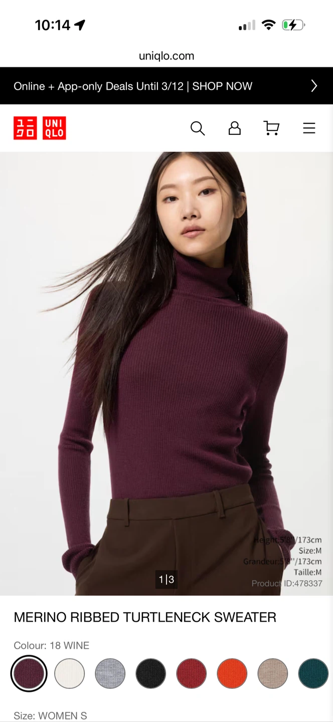 New Uniqlo Merino Ribbed Turtleneck Sweater