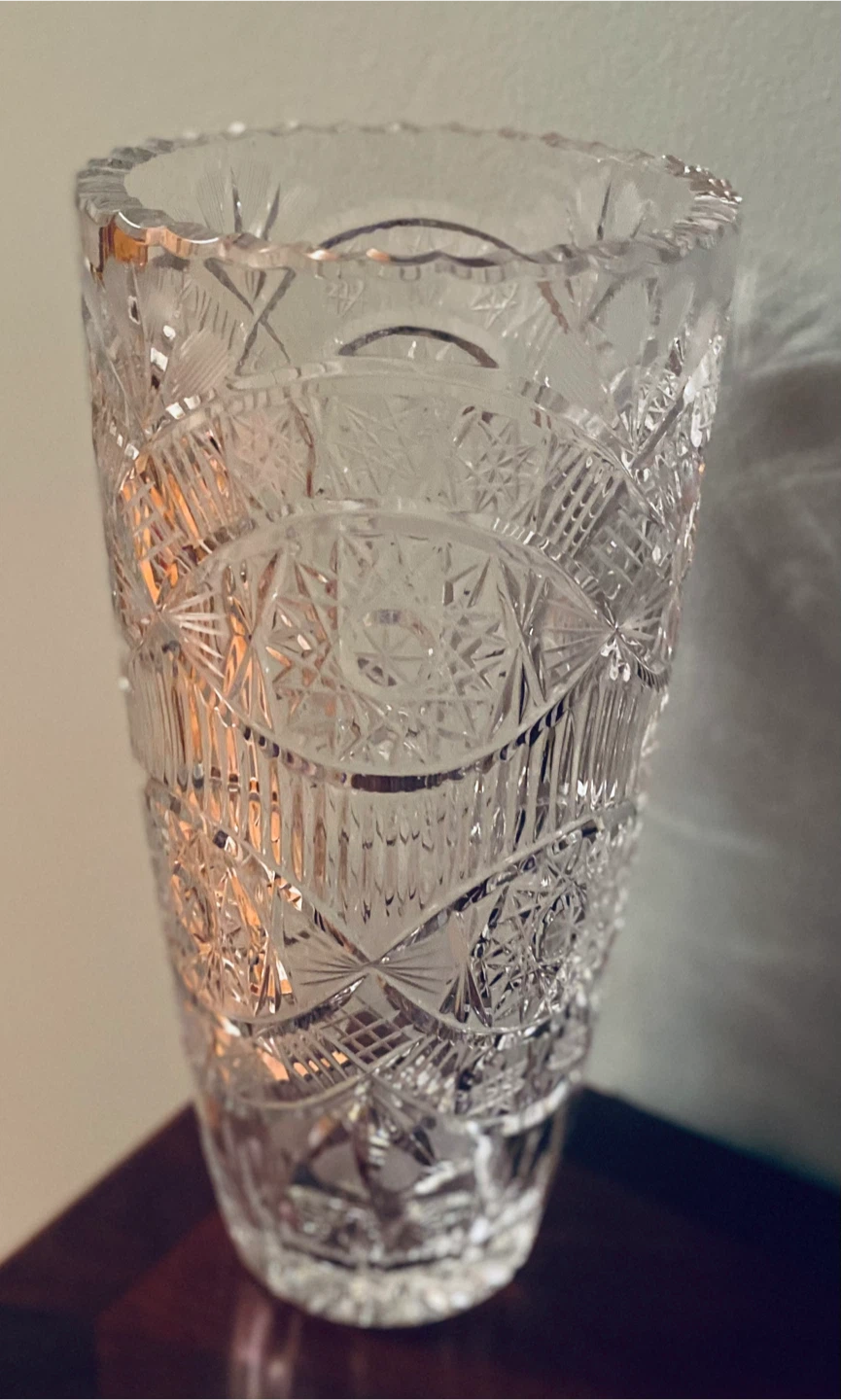 Vintage Hand Cut Crystal Glass Vase