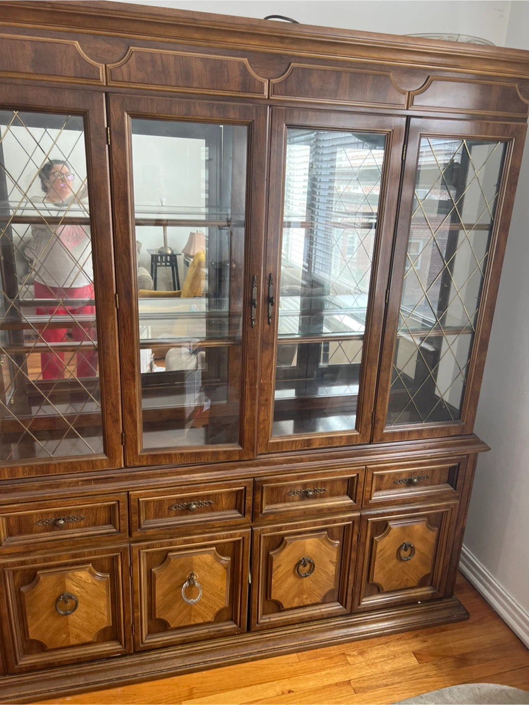 Vintage Wooden China Cabinet with Glass Doors - photo 2