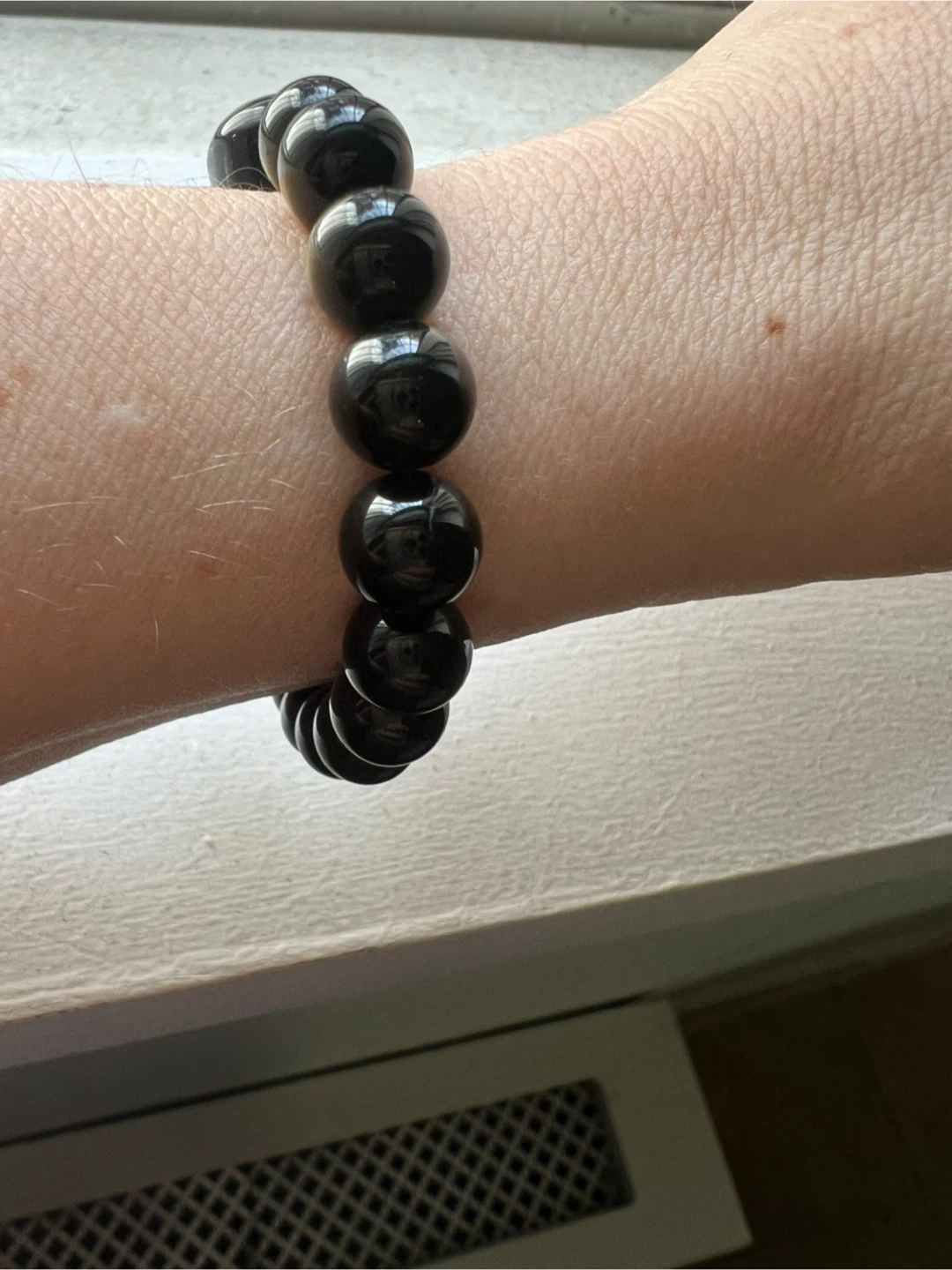 Black obsidian Beaded Bracelet with Cat Charm - photo 4