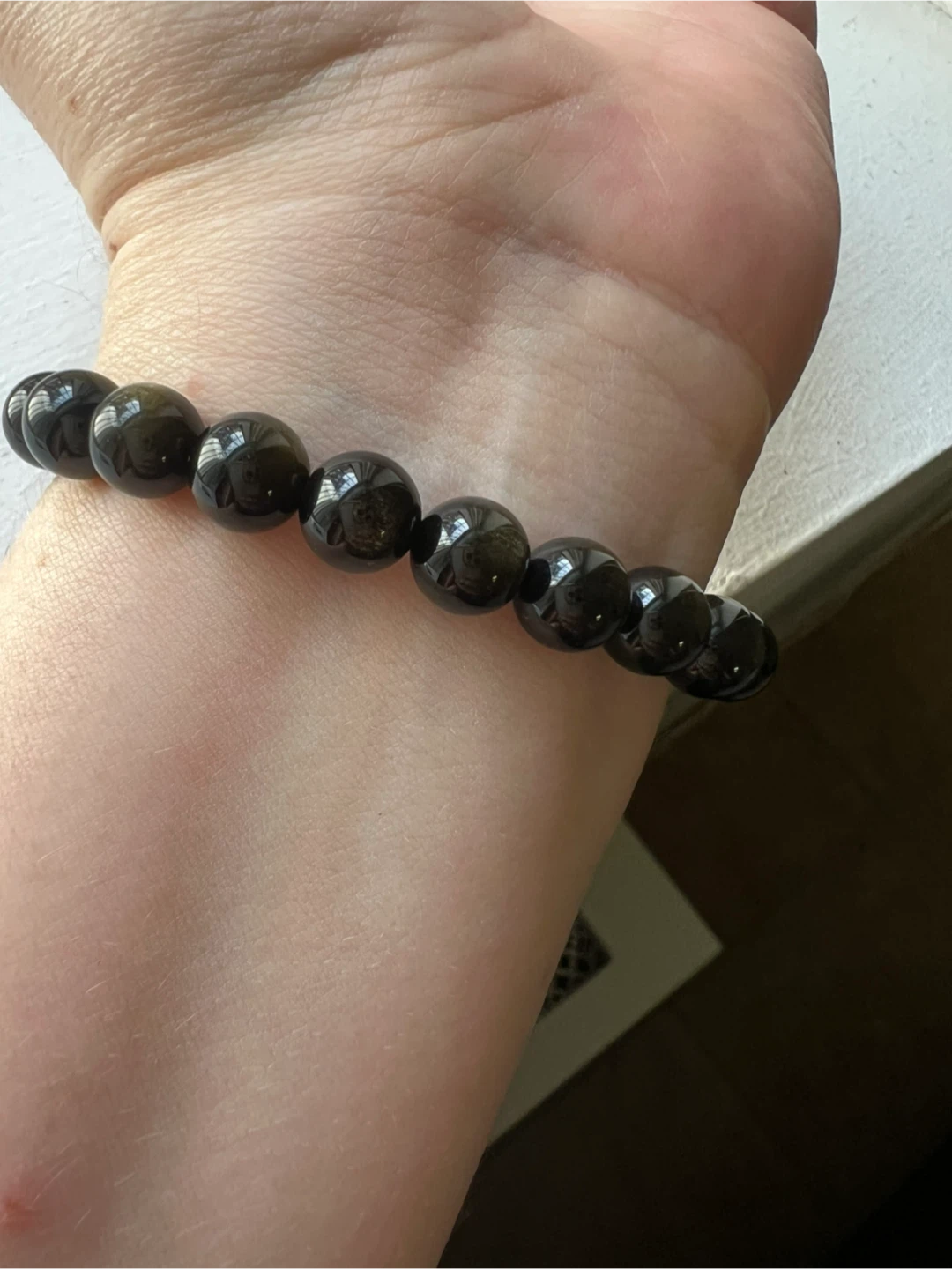 Black obsidian Beaded Bracelet with Cat Charm - photo 3