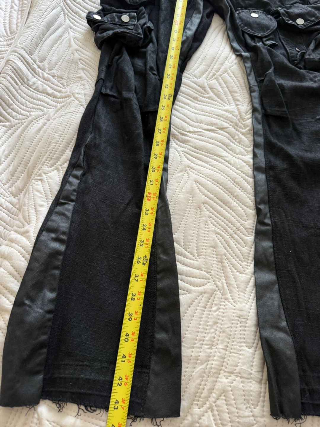 MNML Black Cargo Pants Wide Leg Flare Streetwear Snap Pocket 34 - photo 5
