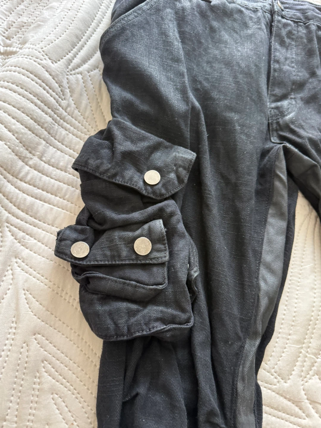 MNML Black Cargo Pants Wide Leg Flare Streetwear Snap Pocket 34 - photo 3