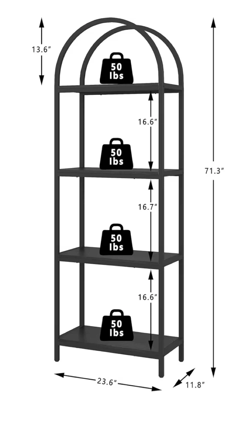 Black Metal Arched Bookshelf - 4 Tier - photo 2