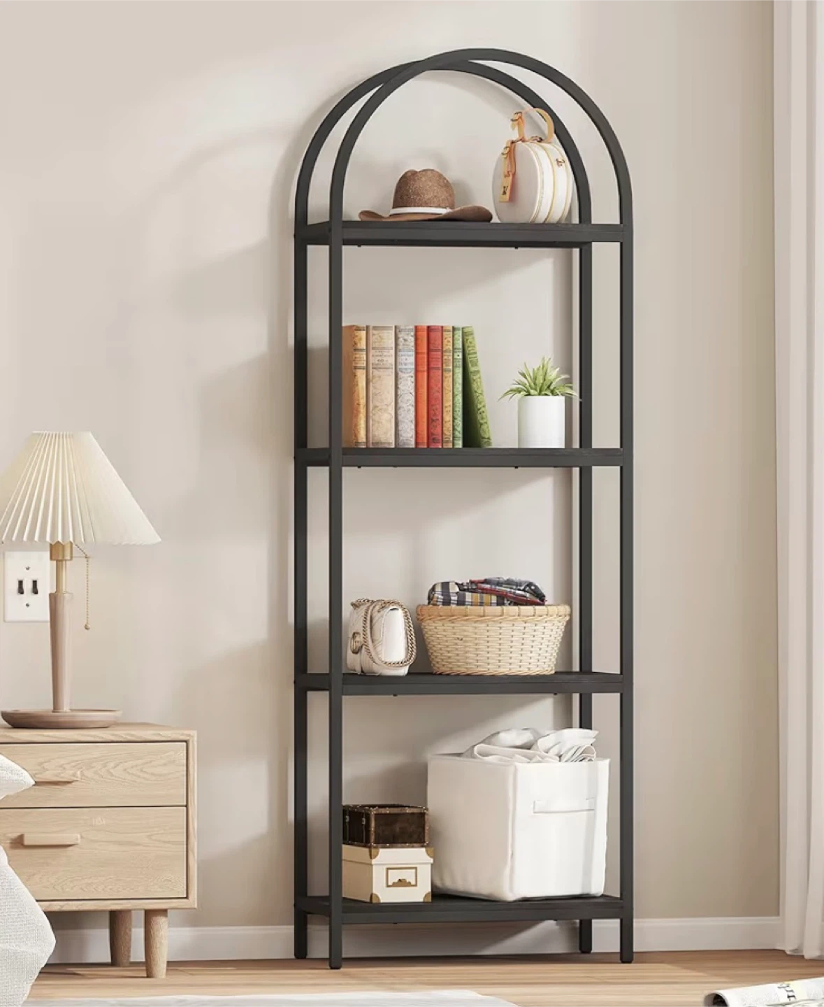 Black Metal Arched Bookshelf - 4 Tier - photo 3