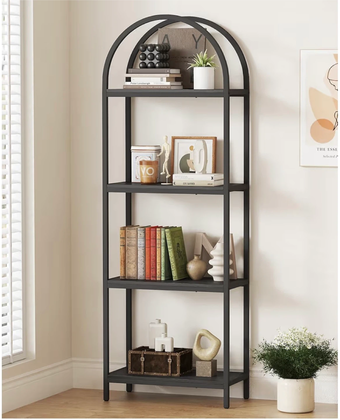 Black Metal Arched Bookshelf - 4 Tier