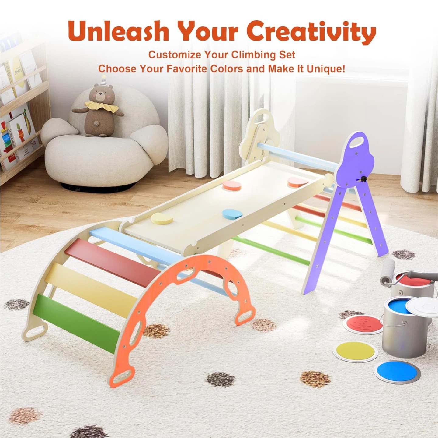 Wooden Montessori Climbing Triangle Arch Ramp and Slide Set - photo 4