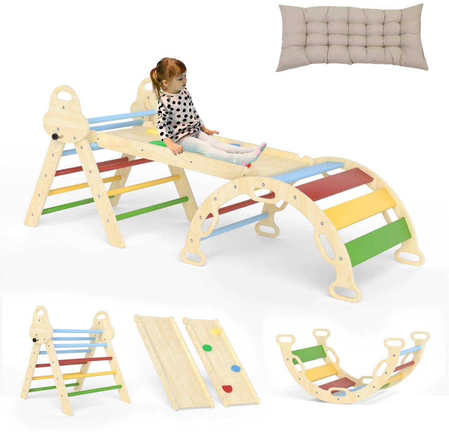 Wooden Montessori Climbing Triangle Arch Ramp and Slide Set