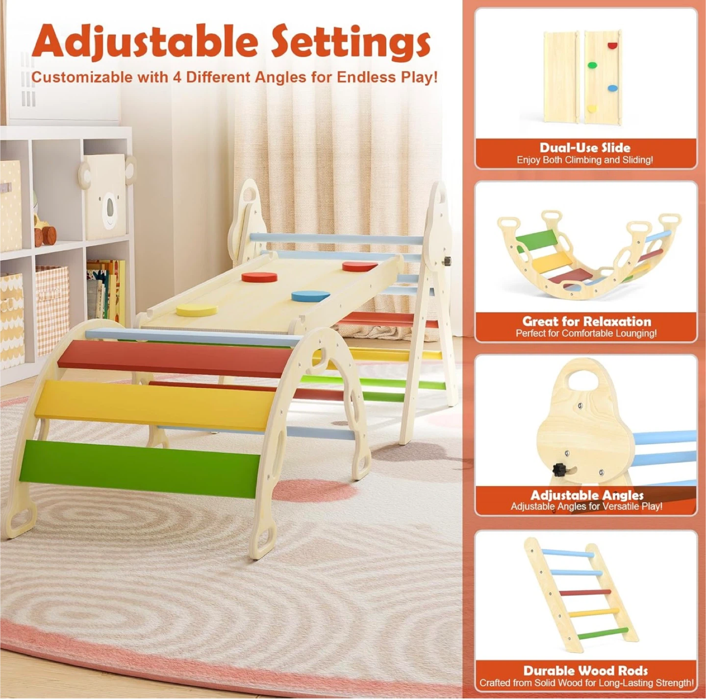 Wooden Montessori Climbing Triangle Arch Ramp and Slide Set - photo 3