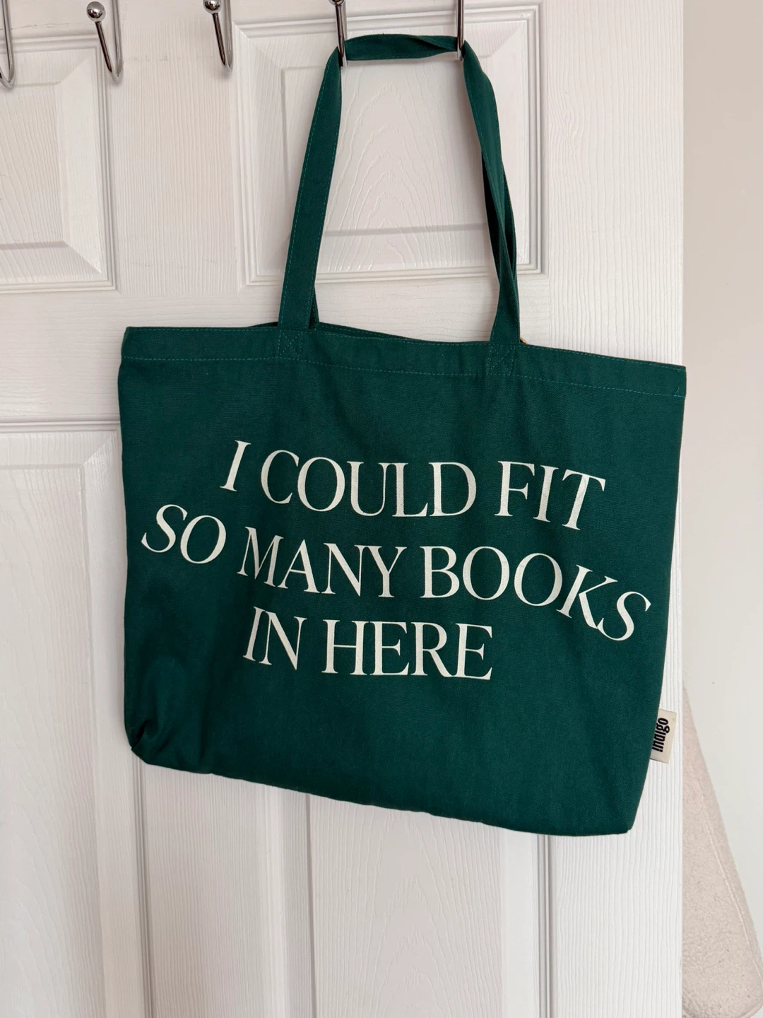 Indigo "I Could Fit So Many Books" Tote Bag with Pom Pom Charm