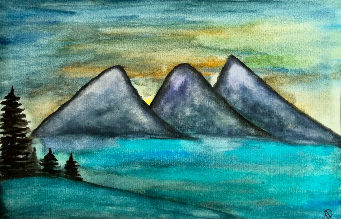 Original Watercolour Painting - Mountain Landscape