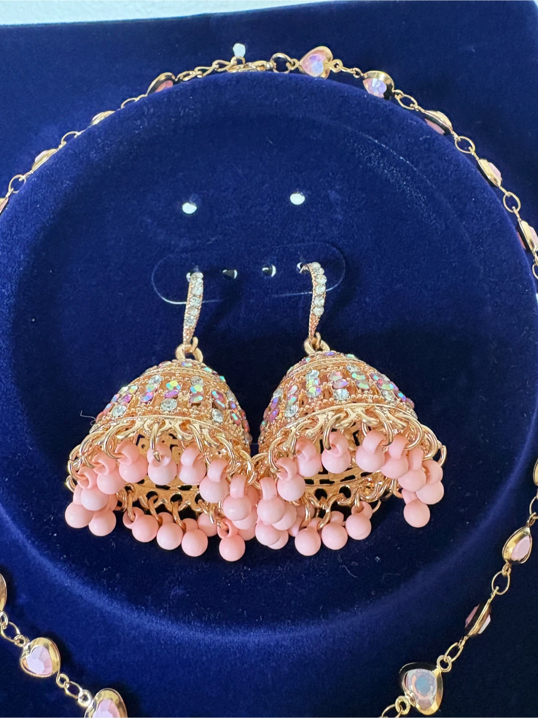 Rose Gold Jhumka Earrings with Pink Beads - photo 2