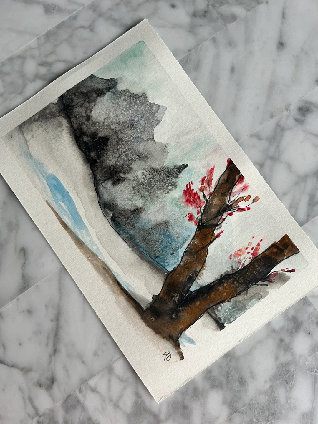 Watercolor Winter Landscape Art - photo 3