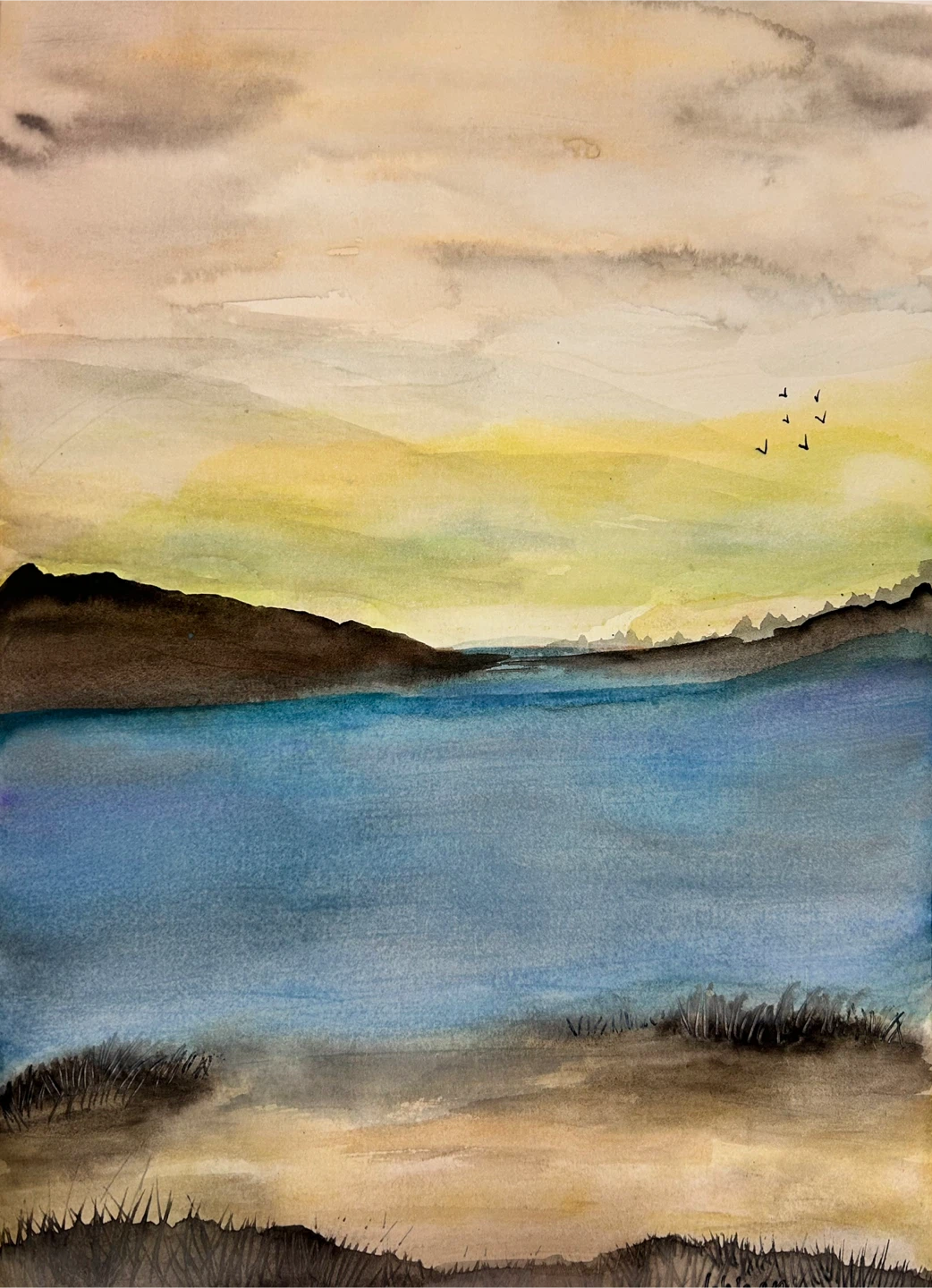 Watercolor Landscape Painting of a Lake Scene - photo 2