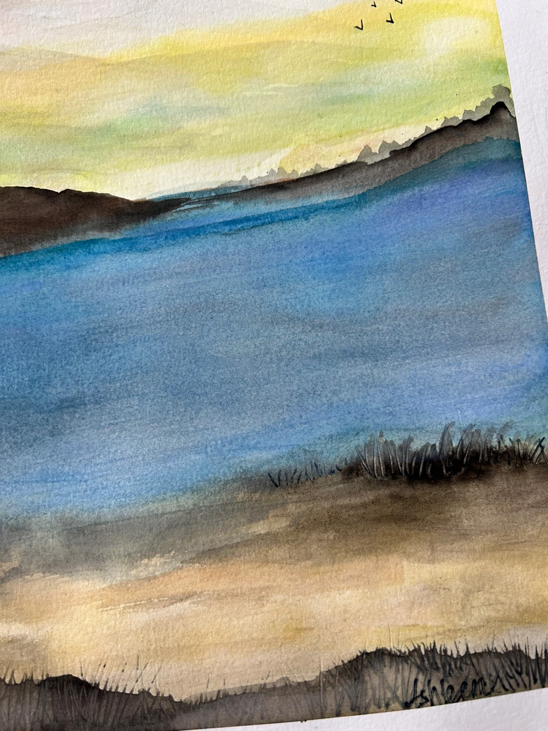 Watercolor Landscape Painting of a Lake Scene - photo 4