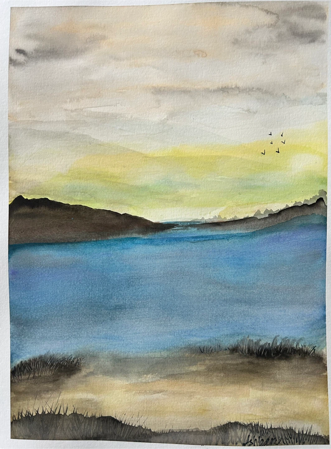 Watercolor Landscape Painting of a Lake Scene - photo 3