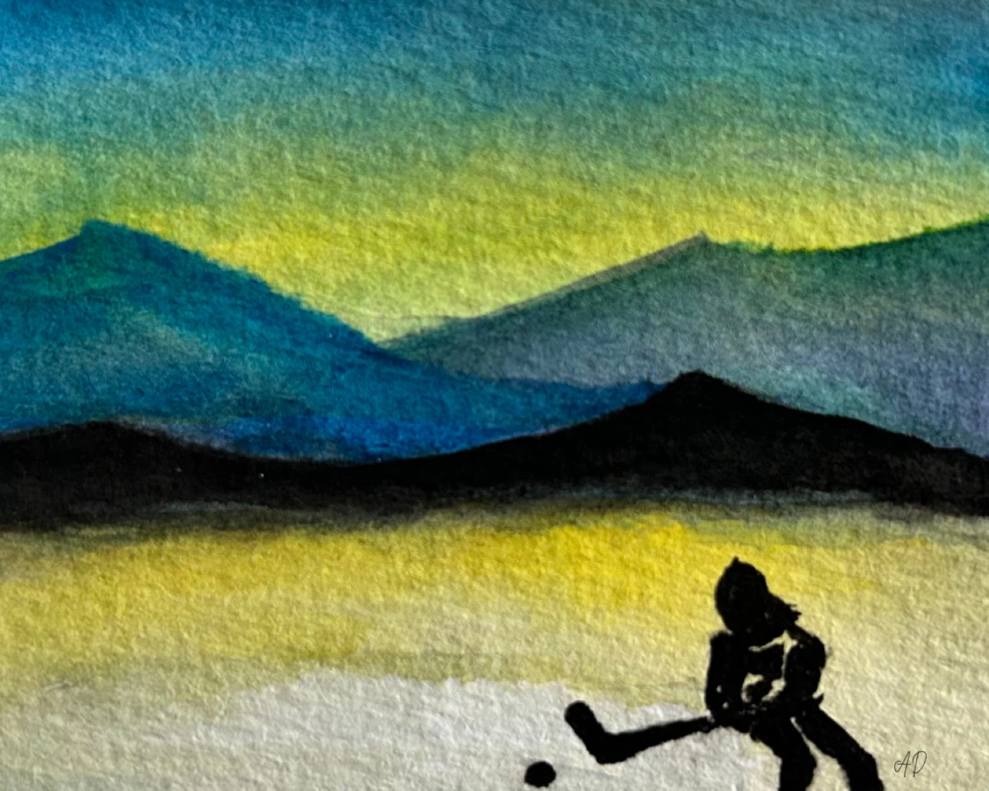 Original Watercolour Painting - Hockey Scene - photo 2