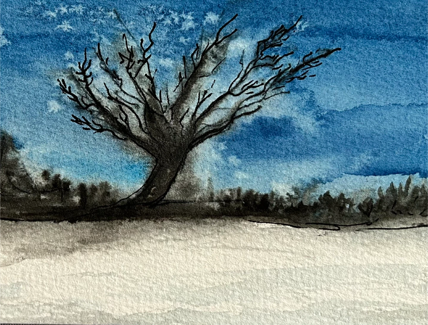 Watercolor Winter Tree Painting - photo 2