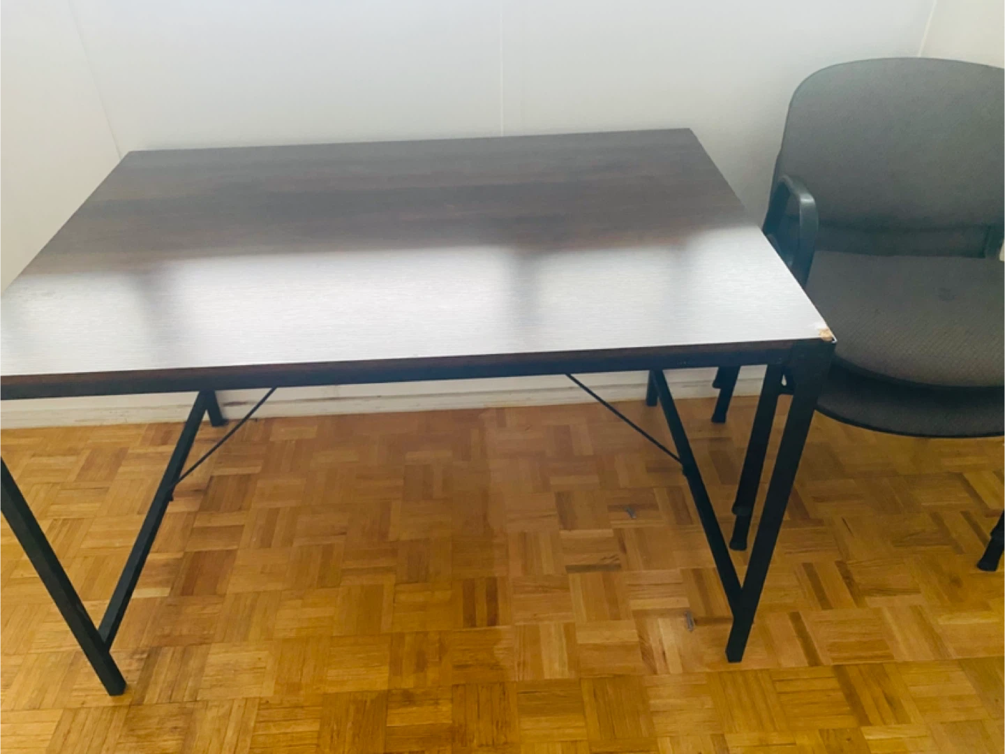 Dark Wood Top Desk with Black Metal Frame