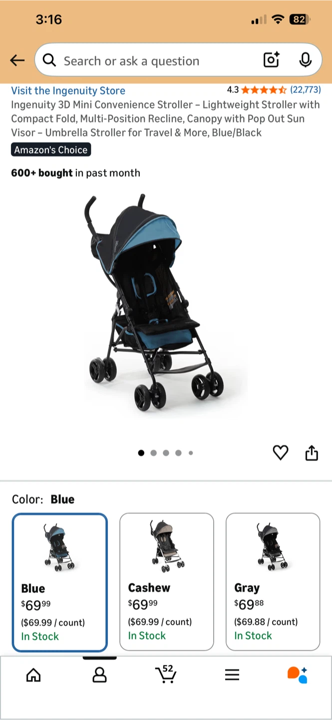 Ingenuity 3D Mini Convenience Stroller - Blue/Black