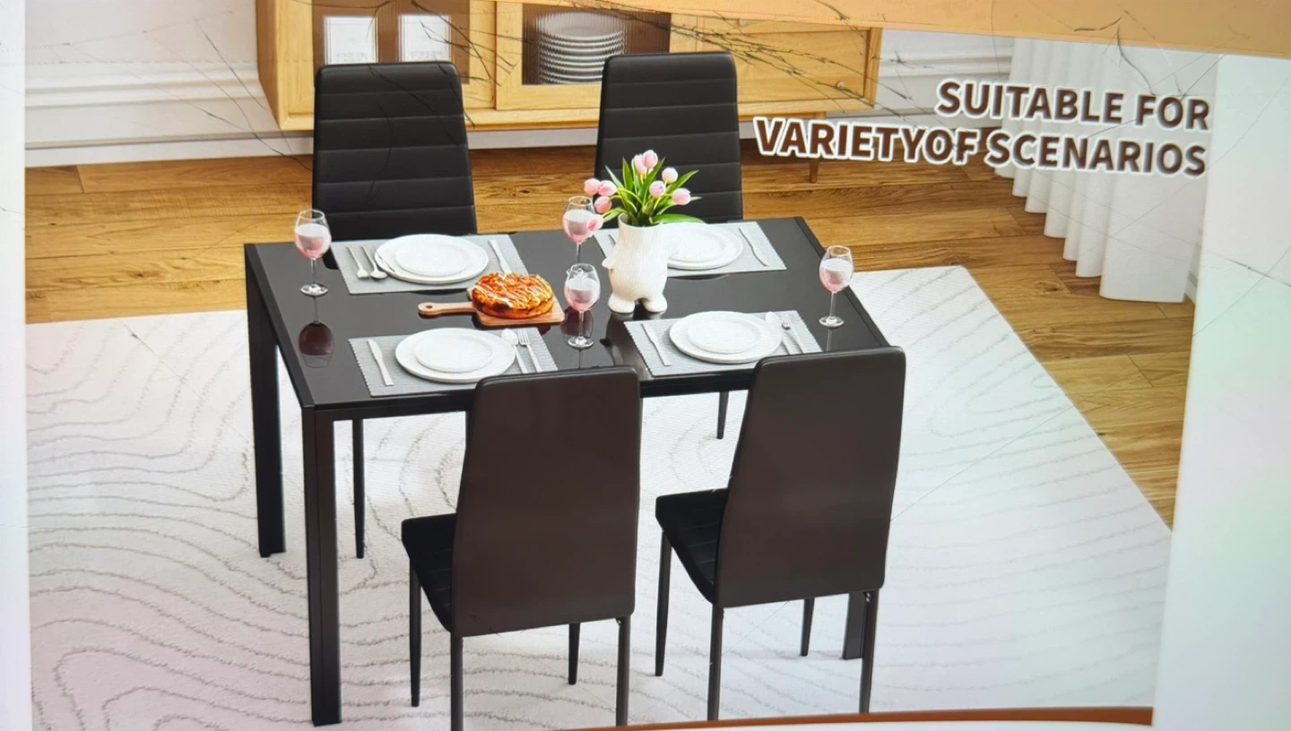 Black Dining Table Set with 4 Chairs
