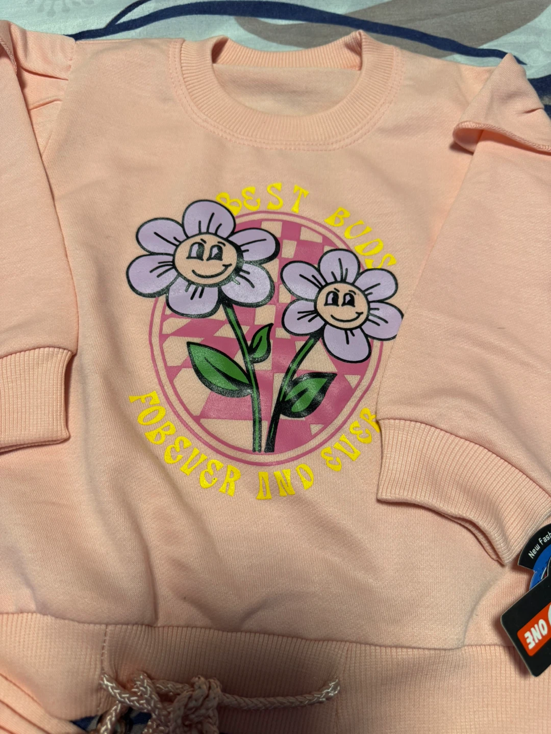 Pink Floral Sweatshirt and Polka Dot Pants Set for Kids - photo 3
