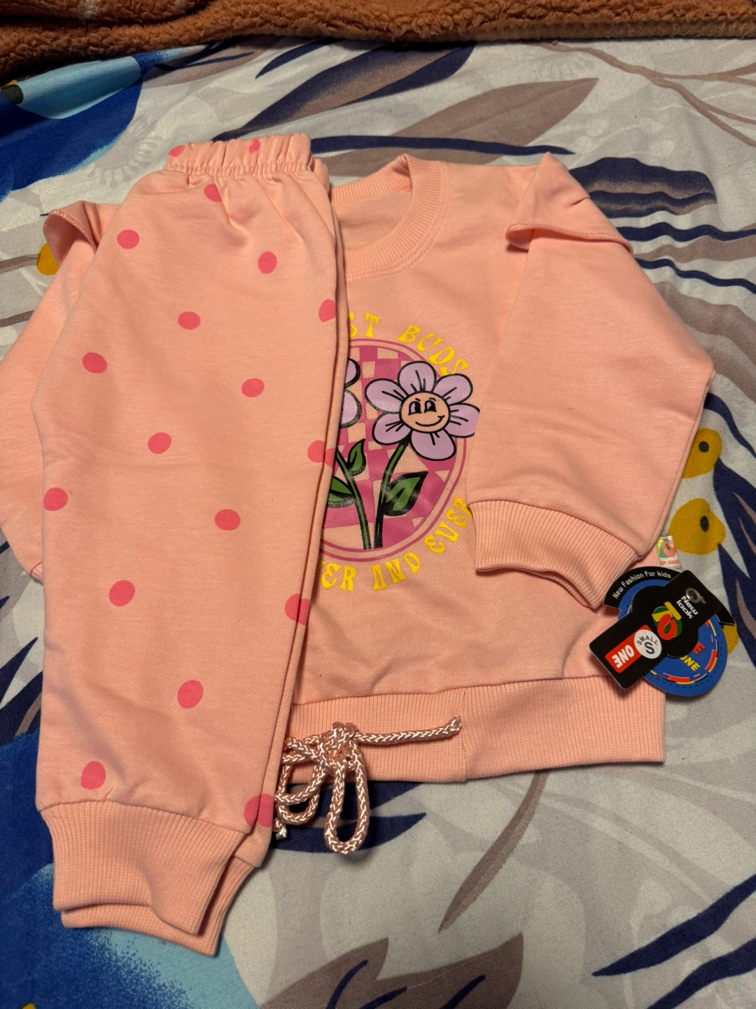 Pink Floral Sweatshirt and Polka Dot Pants Set for Kids