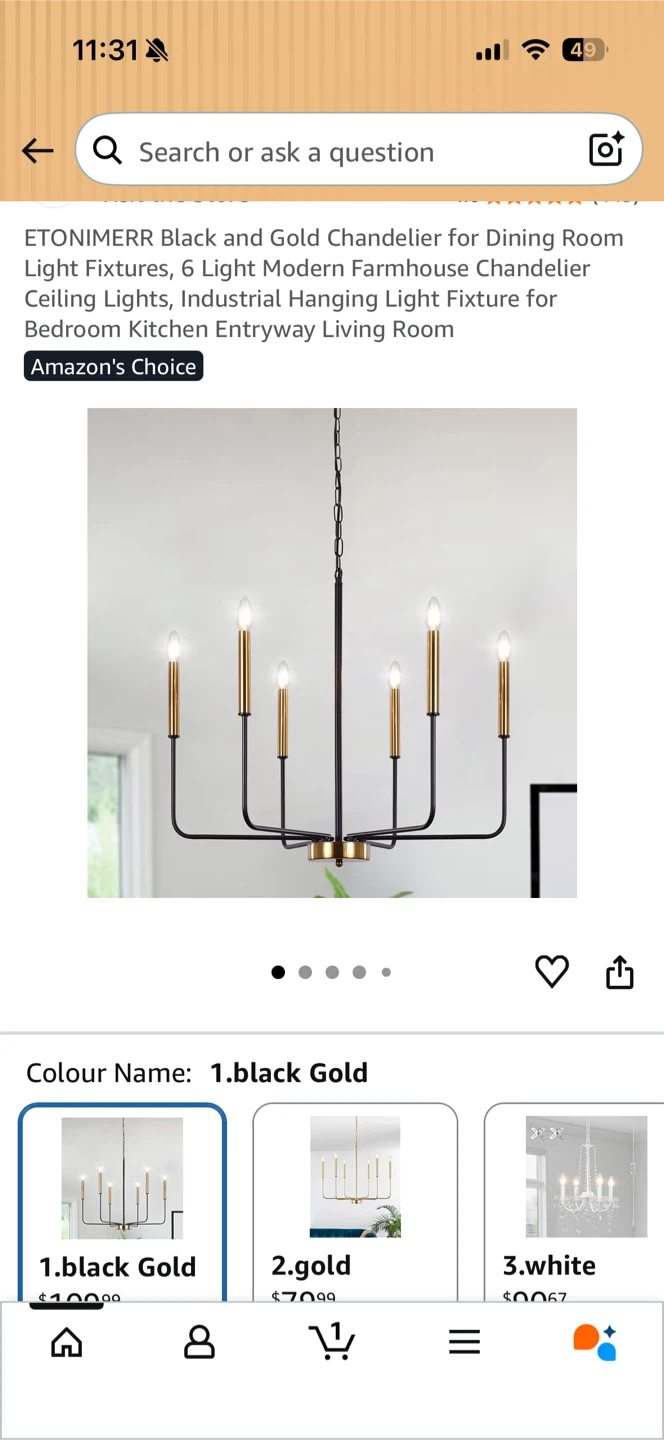 Black and Gold modern Chandelier
