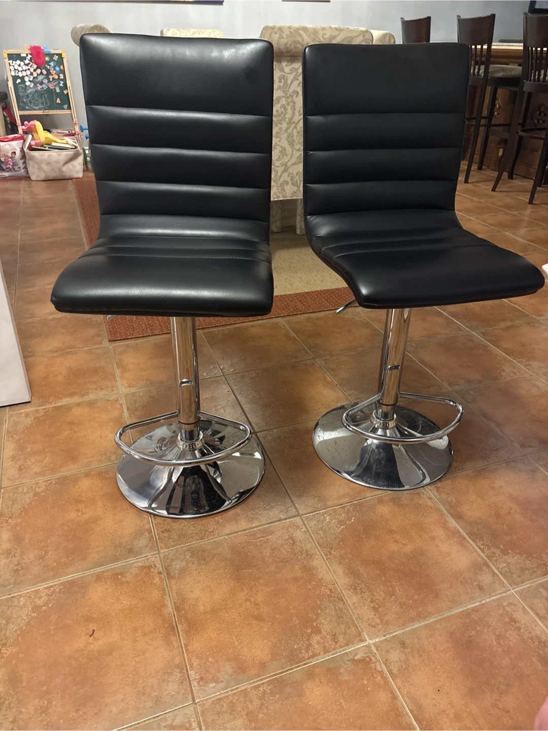Set of 2 Black Faux Leather Swivel Bar Stools