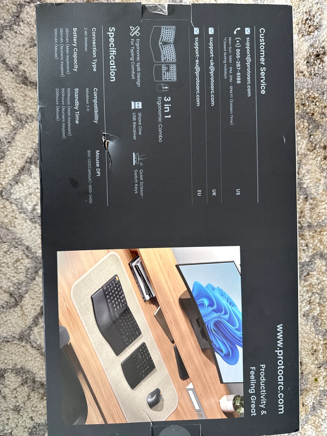 ProtoArc EKM04 3-in-1 Wireless Ergo Keyboard and Mouse Combo - photo 2