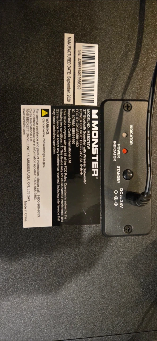 Monster MSB2071W 37" Bluetooth Soundbar with Wireless Subwoofer - photo 2