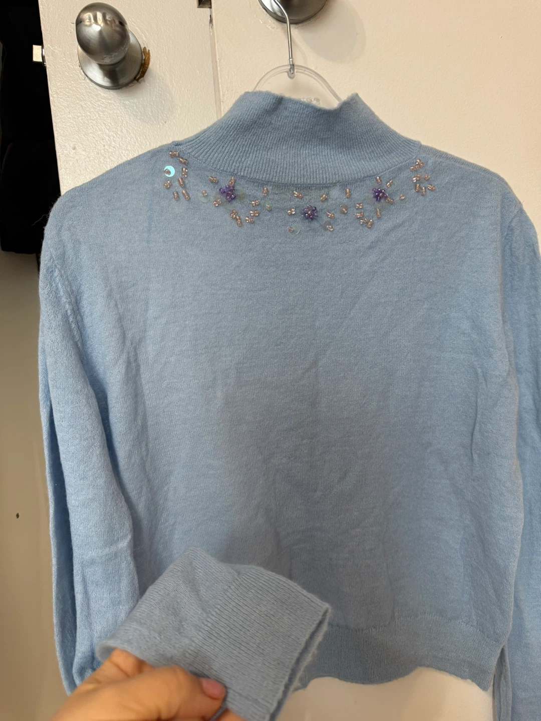 ZARA Blue Beaded Mock Neck Sweater - Size L - photo 4
